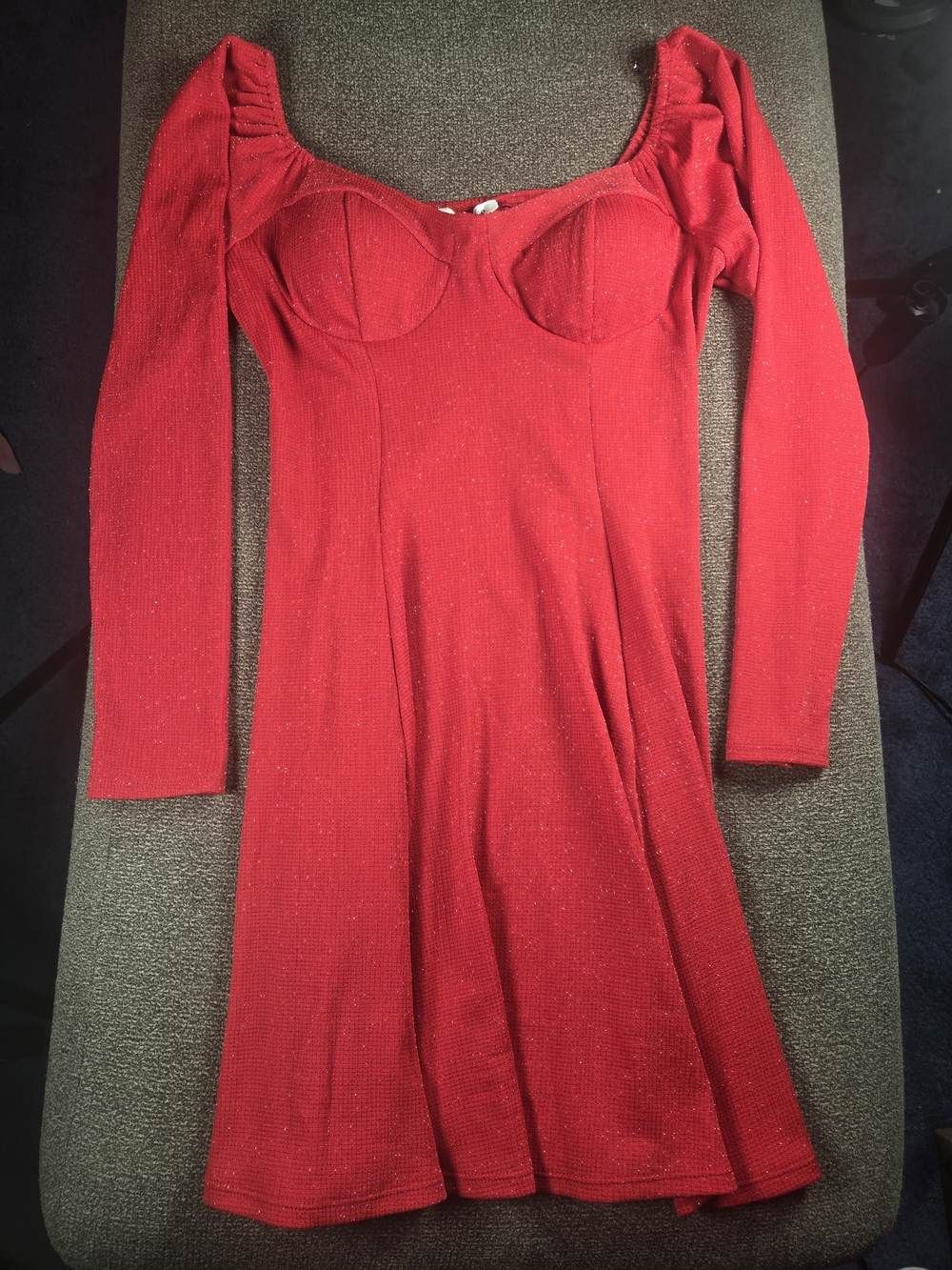 Lily Rose Sparkle Red Long-Sleeve Fit & Flare Dress